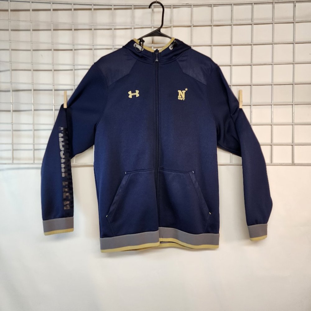 M US Navy Midshipmen Under Armor Cold Gear Blue Gold Military Jacket Hoodie Zip